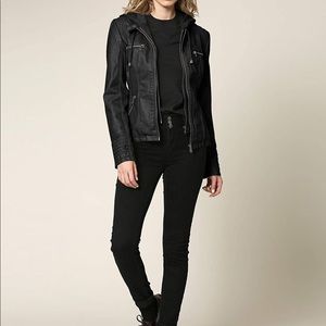 NWOT Made by Johnny womens faux leather jacket with detachable hoodie.